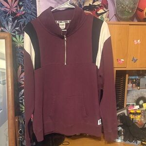 PINK Victoria's Secret Womens Zip-Up Sweater - Burgundy and Black